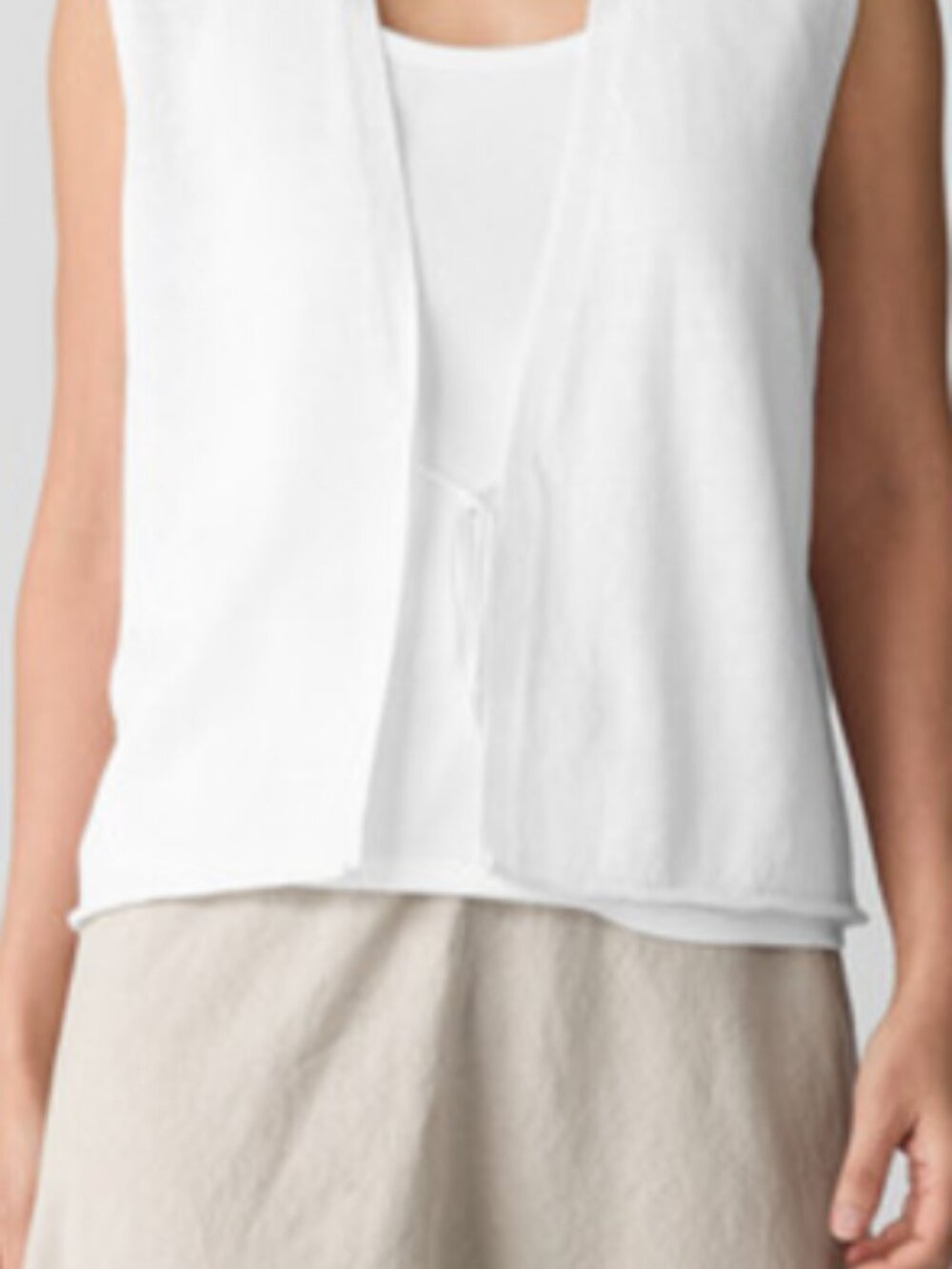 Eileen Fisher White V Neck Lightweight Organic Linen Cotton Vest With Front Tie - Picture 11 of 13